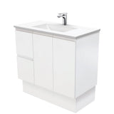Fienza VAN90ZKL Vanessa Fingerpull Satin White 900 Vanity on Kickboard Left Drawers - Vanity Units