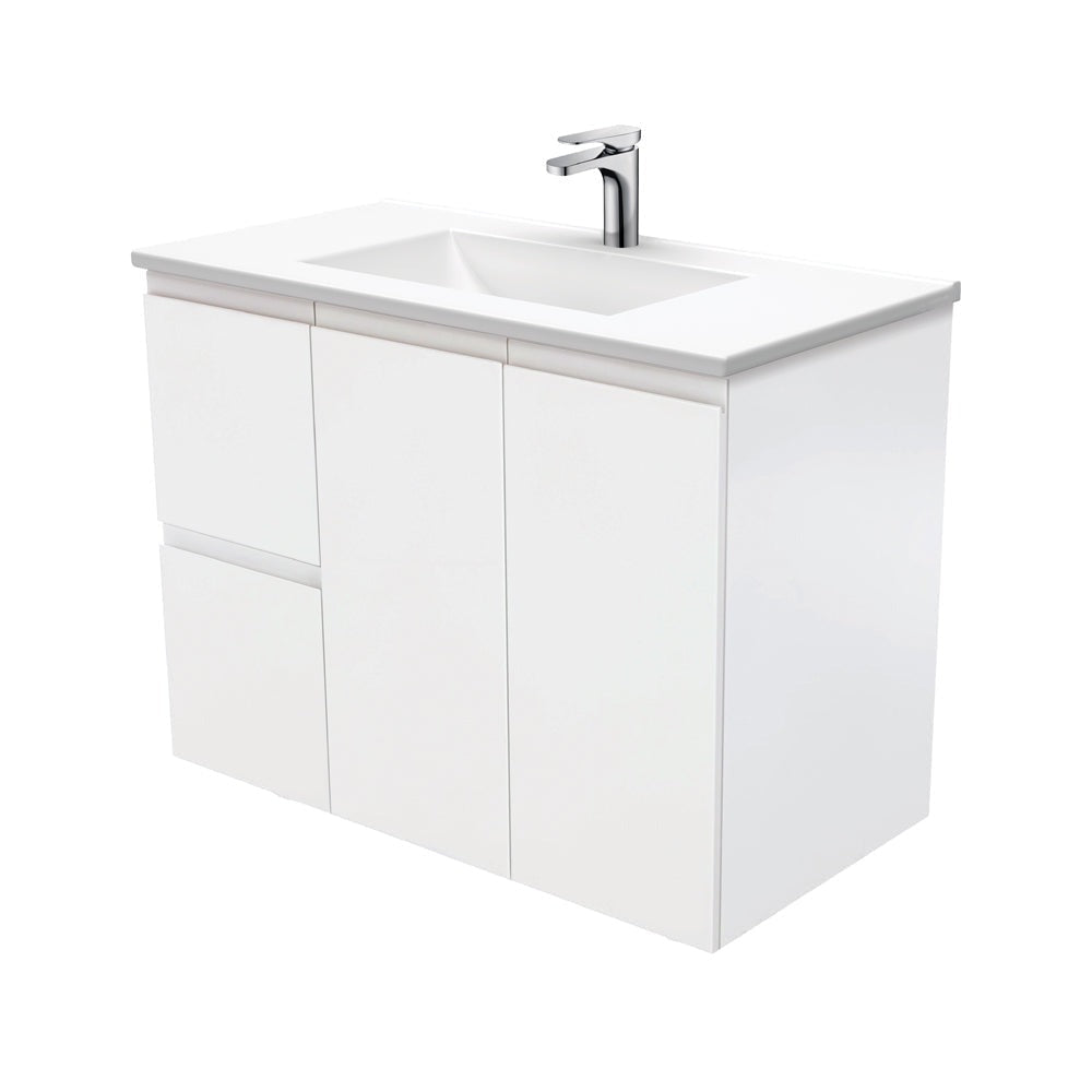 Fienza VAN90ZL Vanessa Fingerpull Satin White 900 Wall Hung Vanity Left Drawers - Vanity Units