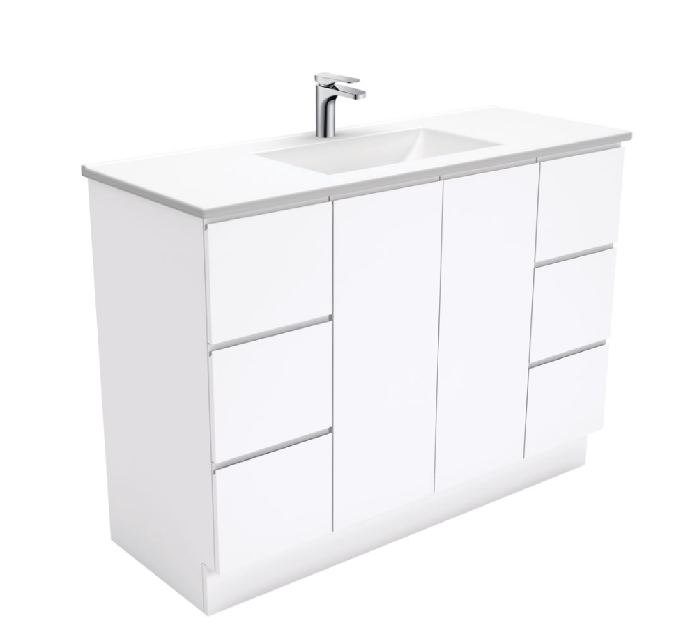Fienza Vanessa VAN120C 1200mm Fingerpull Vanity on Kickboard White - Vanity Units