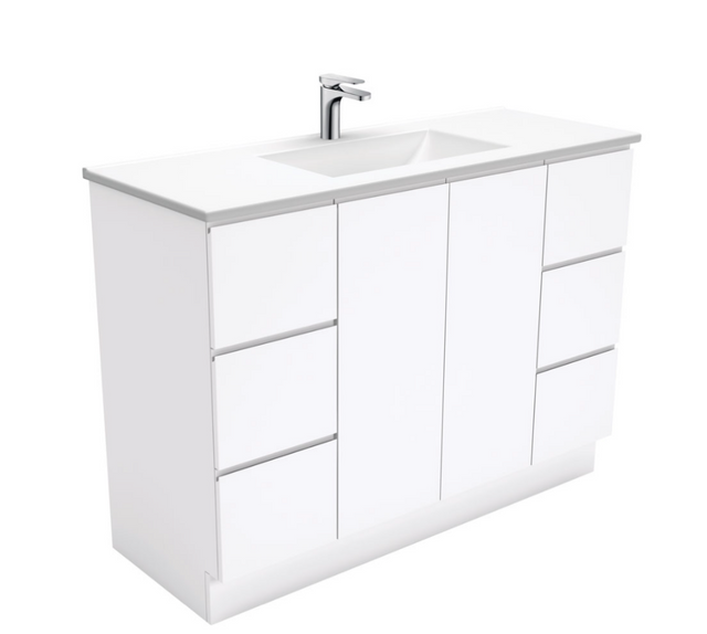 Fienza Vanessa VAN120C 1200mm Fingerpull Vanity on Kickboard White - Vanity Units