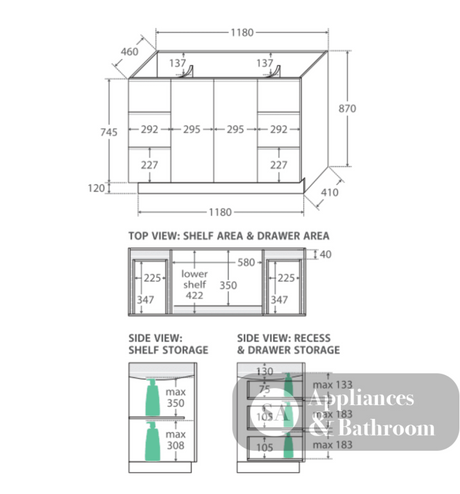 Fienza Dolce Tcl120C 1200Mm Fingerpull Vanity On Kickboard White - Special Order Units