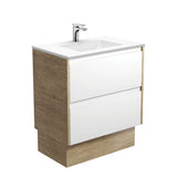 Fienza Vanessa VAN75BWSK Vanessa Amato 750 Satin White Vanity On Kick Scandi Oak Panels - Vanity Units