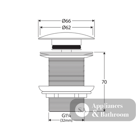 Fienza WAS59D Pop-Up 32mm Non-Overflow Basin Waste Dusk Solid Surface Cap - Basin Pop up Waste