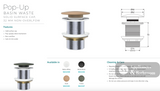 Fienza WAS59D Pop-Up 32mm Non-Overflow Basin Waste Dusk Solid Surface Cap - Basin Pop up Waste