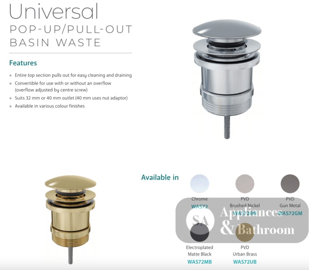 Fienza WAS72UB Pop Up Waste Universal Basin 32/40mm Urban Brass - Basin Pop up Waste