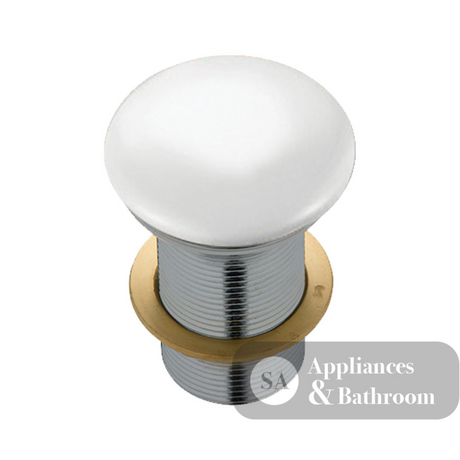 Fienza WAS82 Gloss White Pop Up Waste Ceramic Dome 32mm with Overflow - Basin Pop up Waste
