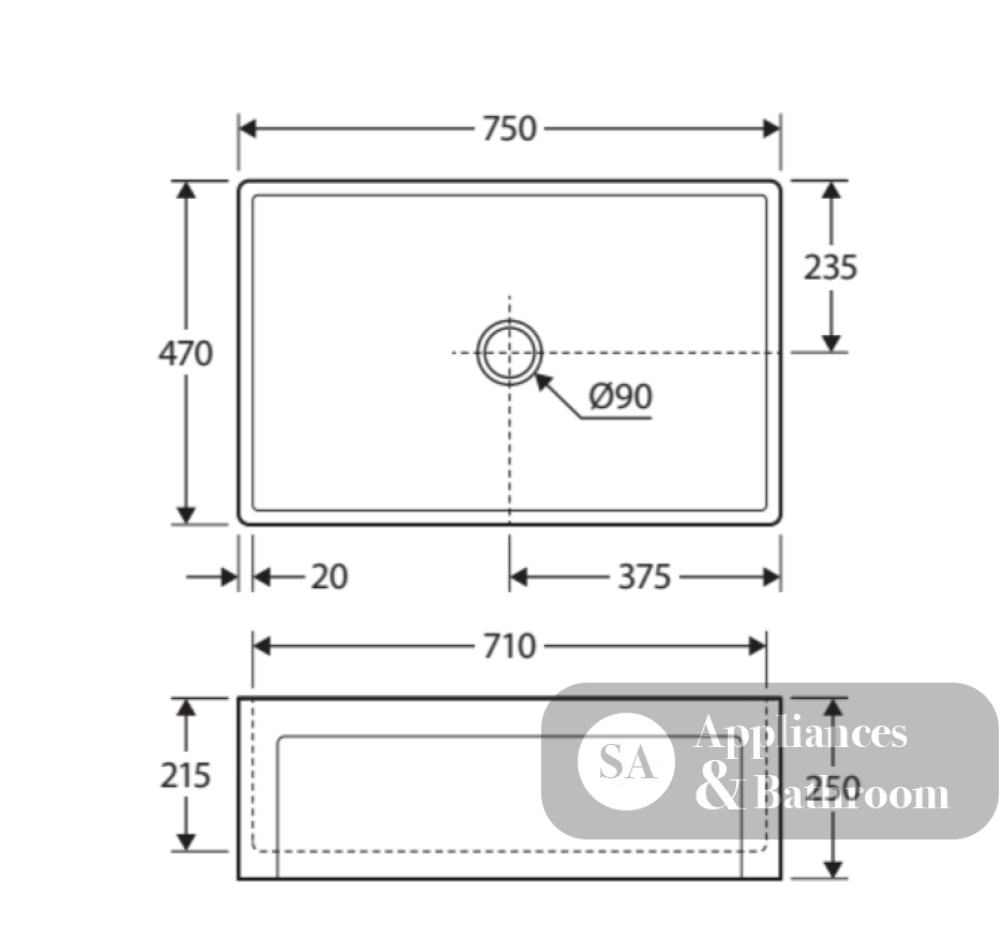 Fienza Winston 68703 Single Butler Sink Medium White 750X470X250Mm - Special Order Kitchen Sinks