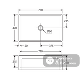Fienza Winston 68703 Single Butler Sink Medium White 750X470X250Mm - Special Order Kitchen Sinks