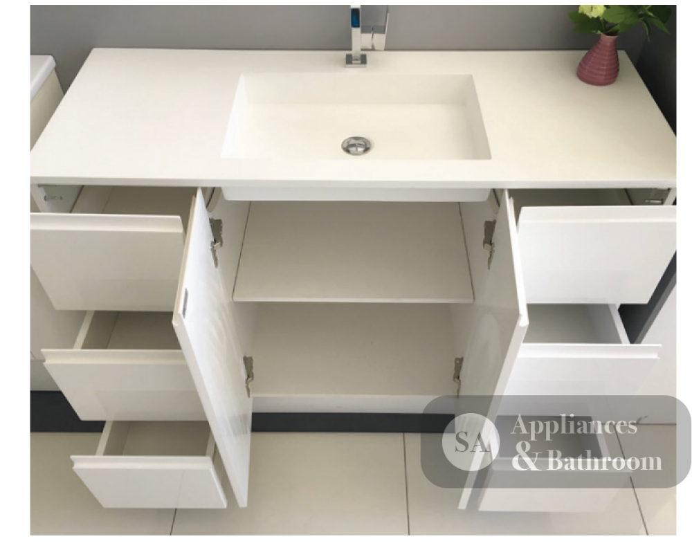 Fingerpull Gloss White 1200 Cabinet on Kickboard - Vanity Units Freestanding