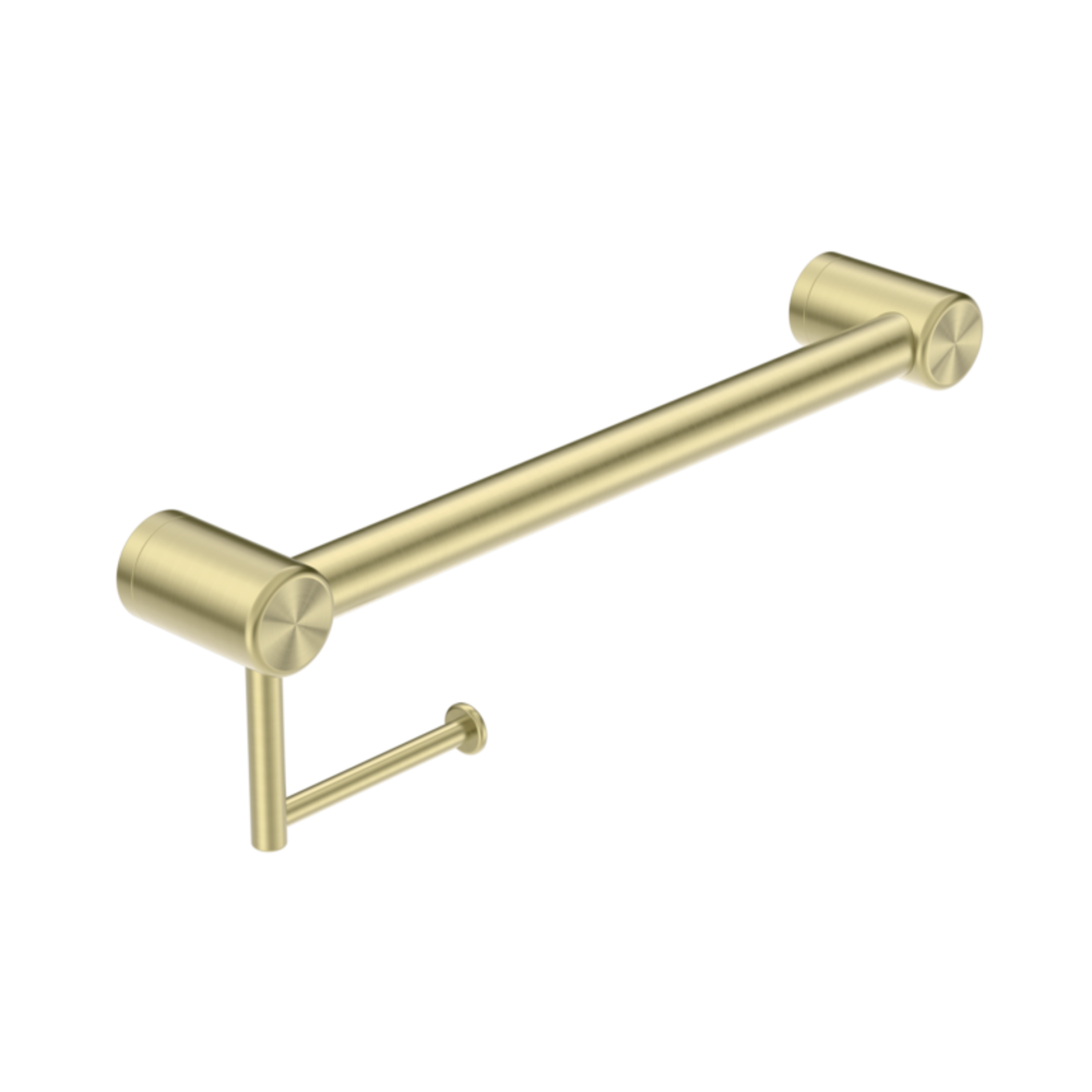 Nero Mecca Care 32mm Grab Rail With Toilet Roll Holder 450mm Brushed Gold NRCR3218ABG