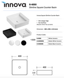 Innova B - 4000Mw Above Counter Square Ceramic Vessel Basin Matte White - Special Order Basins