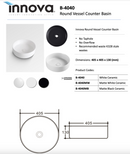 Innova B4040Mb Above Counter Round Ceramic Vessel Basin Matte Black - Special Order Basins