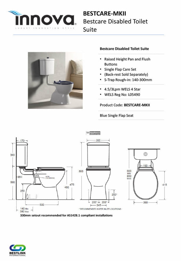 Innova Bestcaremkii Bestcare Disabled Toilet Suite - Special Order Toilets