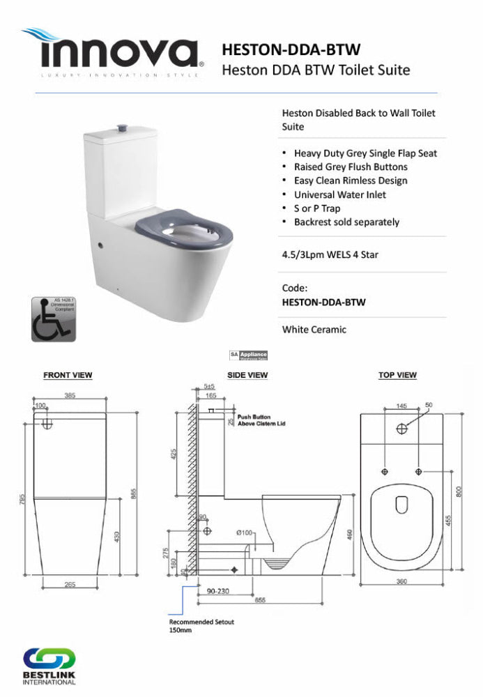 Innova Hestonddabtw Heston Rimless Disabled Toilet - Special Order Toilets