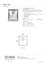 Seima Kubic 340 Single Bowl Sink, No Taphole, 191669