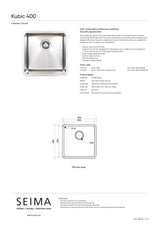 Seima Kubic 400 Single Bowel Sink, No Taphole, 191671