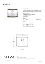 Seima Kubic 500 Single Bowl Sink with Overflow, No Taphole, 191674