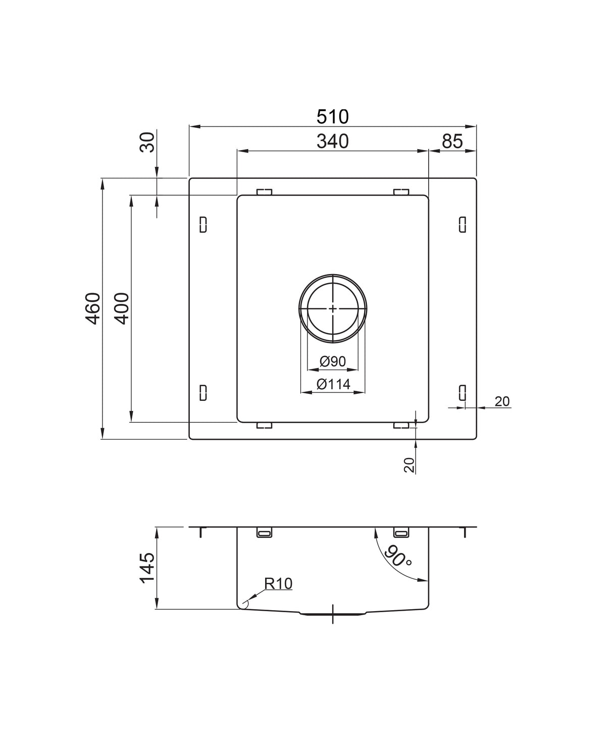 Seima Kubic 510 Care Topmount Sink, 1 Bowl (1 Taphole) with Overflow, 510x460mm, Stainless Steel, 192978