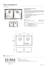 Seima Kubic 726 Double Bowl Sink with Overflow, No Taphole, 191680