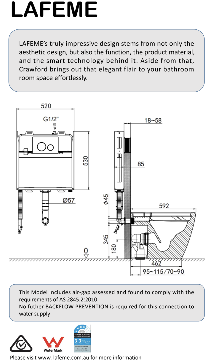 Lafeme Crawford Inwall Cistern Floor Pan Smart Toilet With Gunmetal Flush Plate