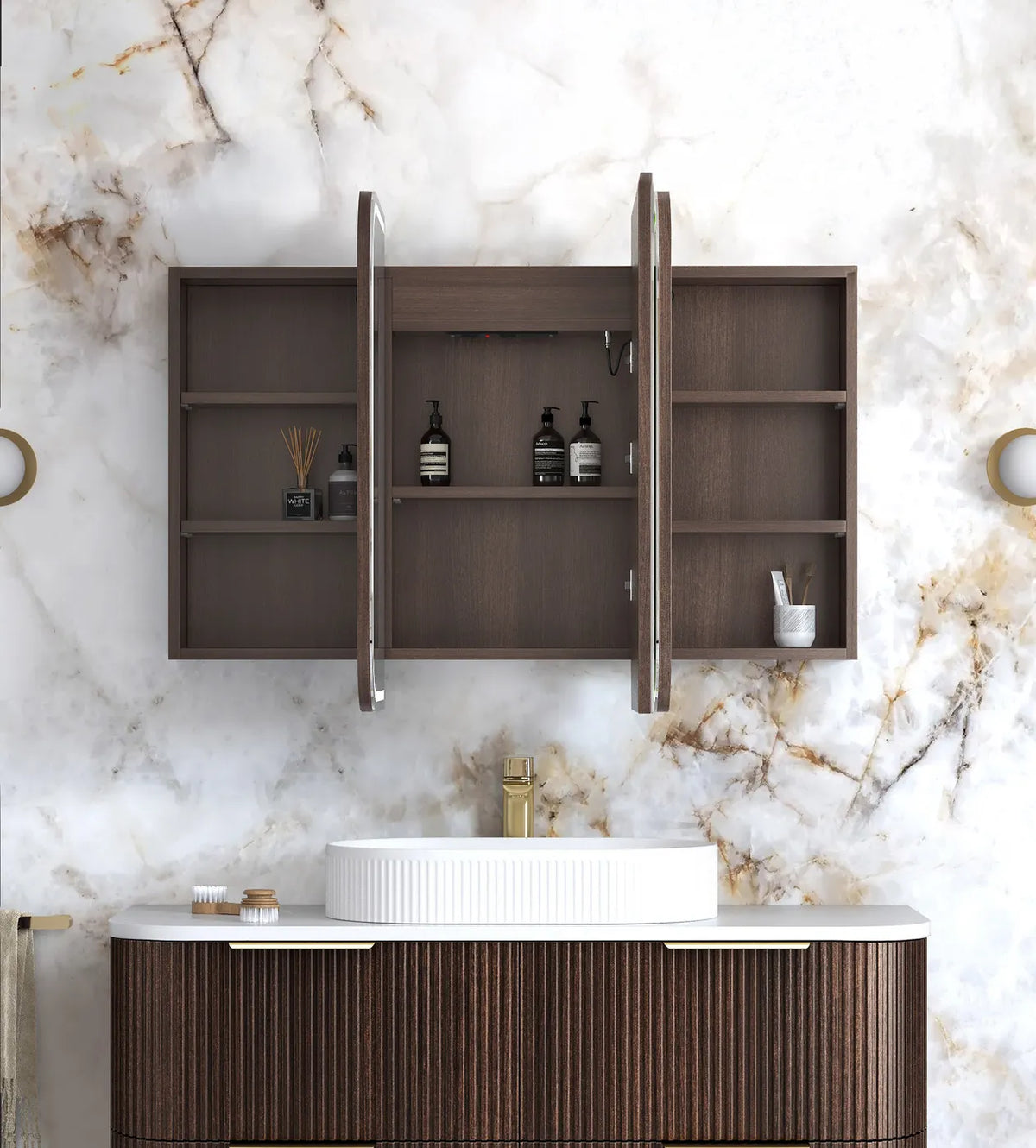 Otti LED-SSQ1275SW-VP LED Newport 1200mm Sable Walnut Shaving Cabinet