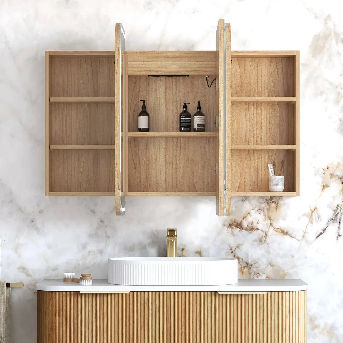Otti LED-SSQ1275WL-VP LED Newport 1200mm Woodland Oak Shaving Cabinet