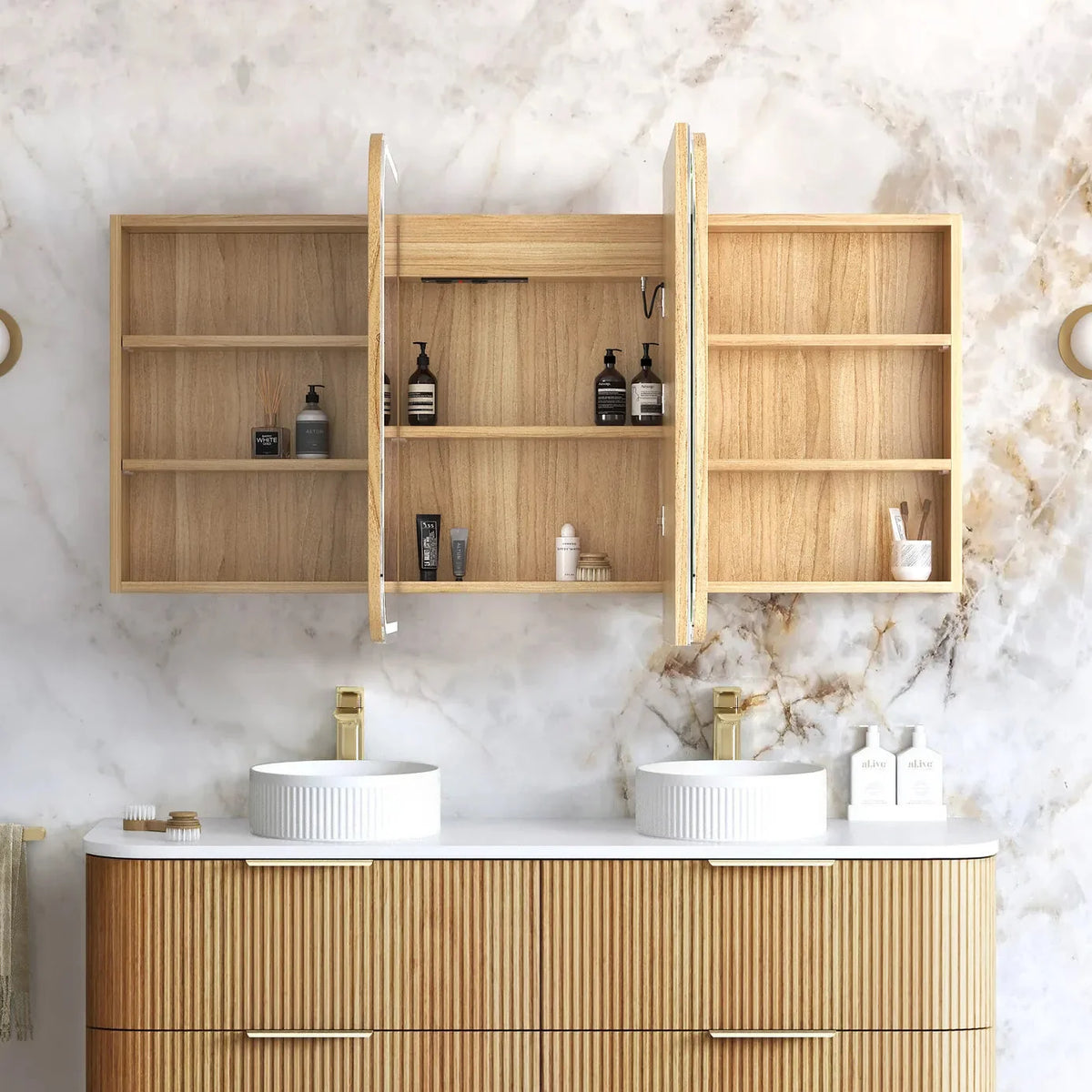 Otti LED-SSQ1575WL-VP LED Newport 1500x750mm Woodland Oak Shaving Cabinet