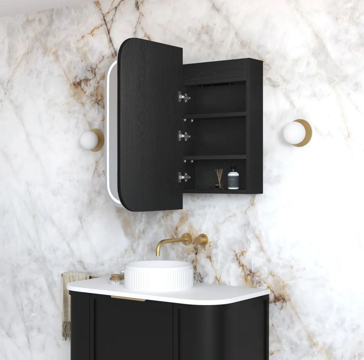 Otti LED-SSQ9075B-VP LED Newport 900x750mm Black Oak Shaving Cabinet
