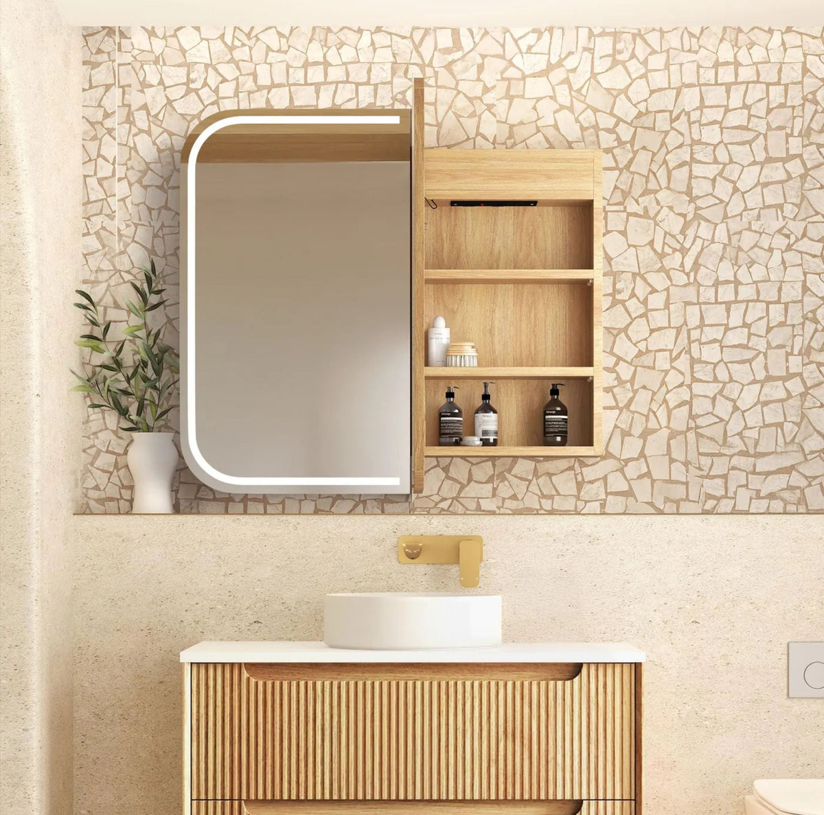 Otti LED-SSQ9075N-VP LED Newport 900x750mm Natural Oak Shaving Cabinet