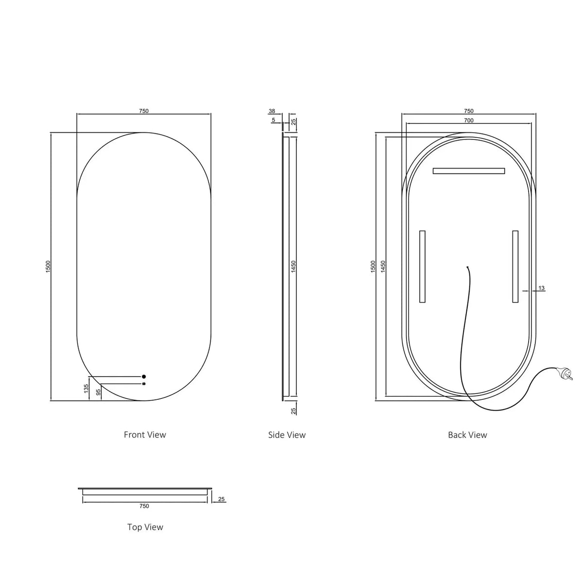 Otti LED-OV1575 LED Noosa 1500 × 750 mm Tuffi Mirror