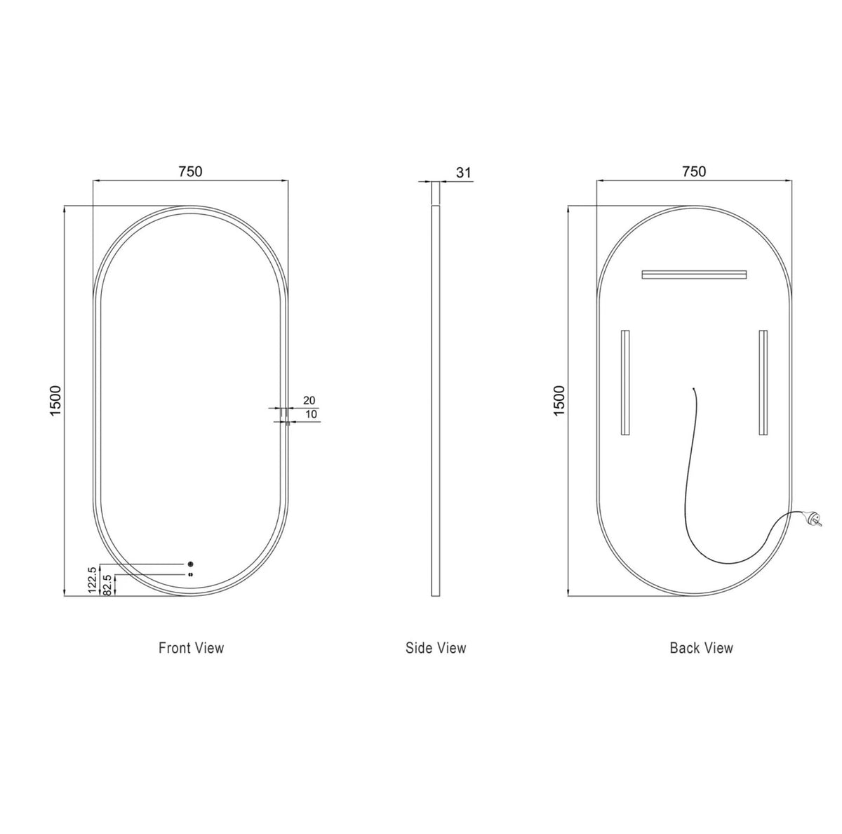 Otti LED-OV1575 LED Noosa 1500 × 750 mm Tuffi Mirror