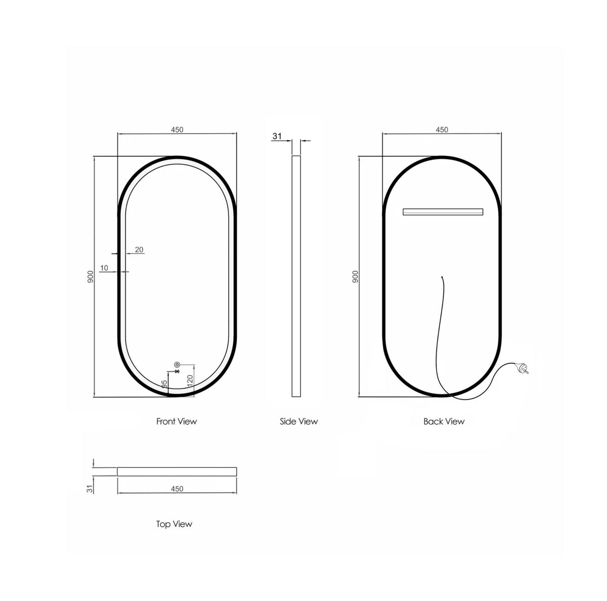 Otti LED-OV9045 LED Noosa 900x450mm Tuffi Mirror