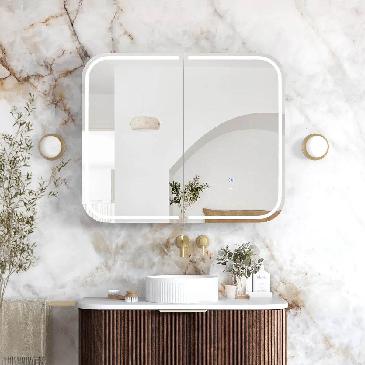 Otti LED-SSQ9075SW-VP LED Newport 900x750mm Sable Walnut Shaving Cabinet