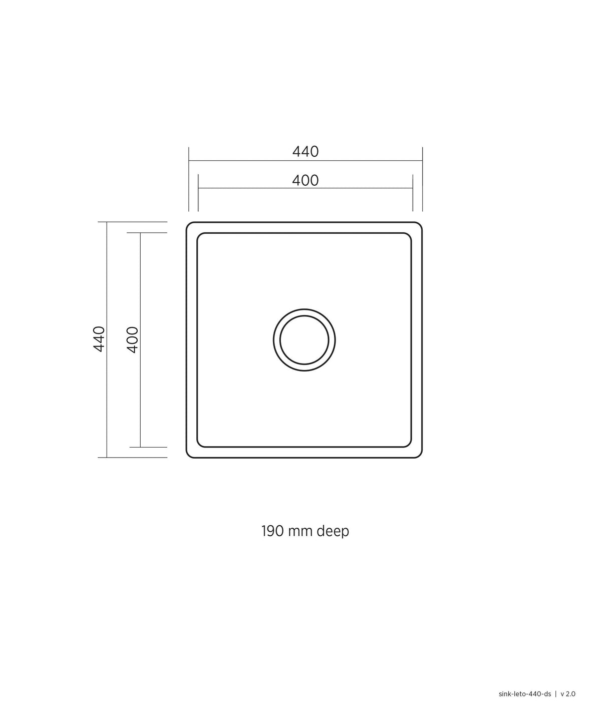 Seima 191920 Leto Sink 400 Single Bowl, Abovemount/Undermount, with Overflow, Stainless Steel,  440x440mm