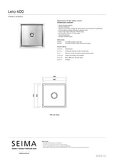 Seima 191920 Leto Sink 400 Single Bowl, Abovemount/Undermount, with Overflow, Stainless Steel,  440x440mm
