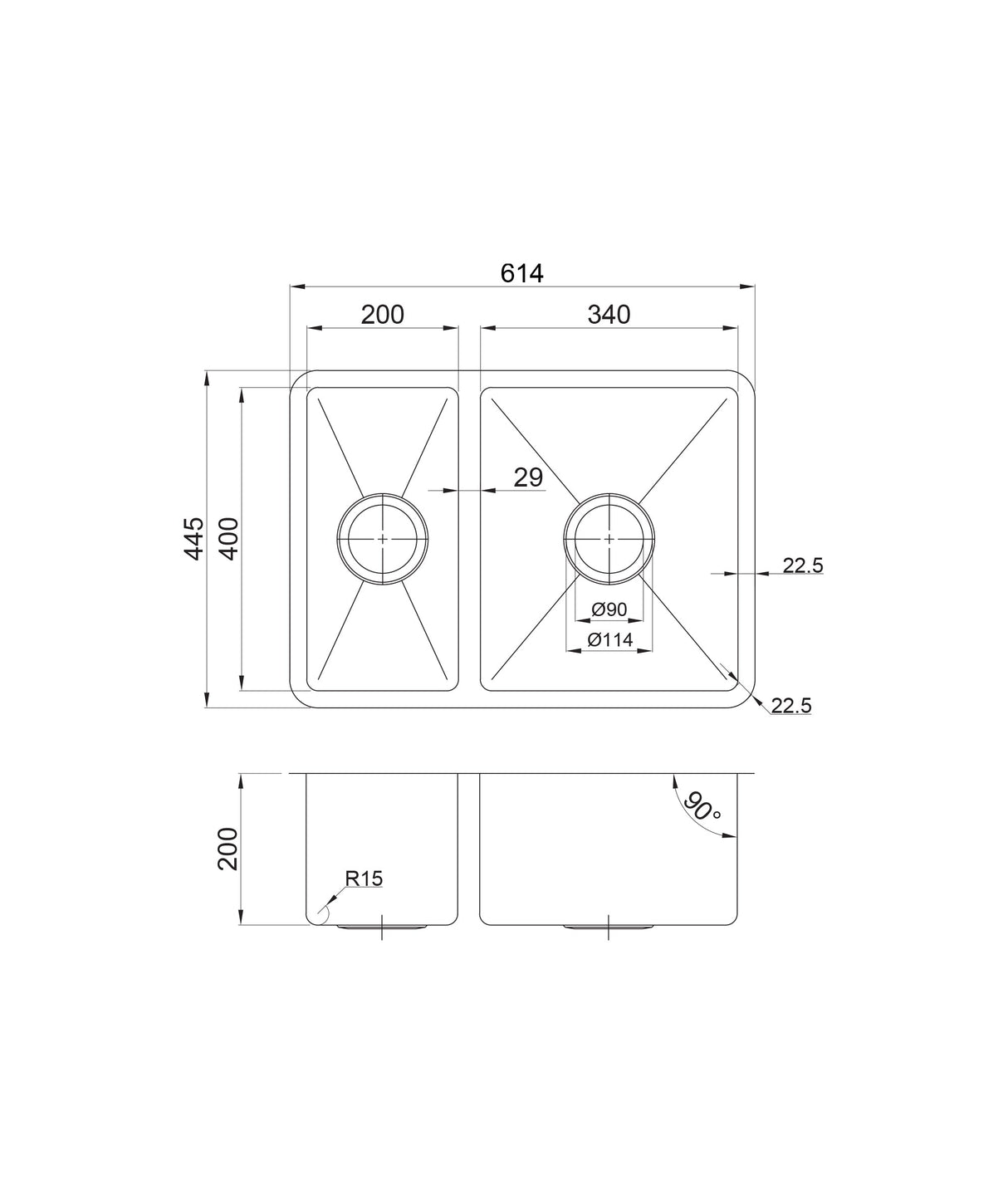 Seima 192791 Leto Sink 560 1 & 1/2 Bowl, Abovemount/Undermount, no Taphole, Stainless Steel, 560x445mm