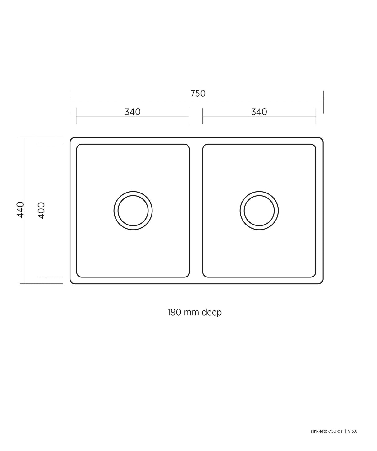 Seima 191332 Leto 750 Double Bowl Sink, Abovemount/Undermount, Stainless Steel