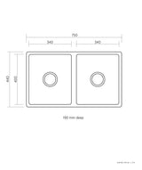 Seima 191332 Leto 750 Double Bowl Sink, Abovemount/Undermount, Stainless Steel