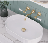 Fienza Lillian Lever Basin Bath Wall Set - Urban Brass with Ceramic White Handles Tapware 3 Piece