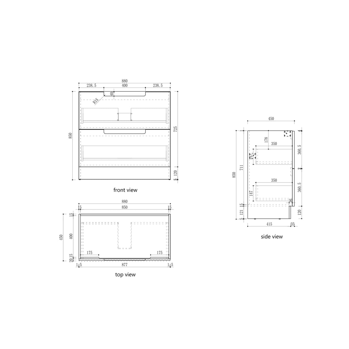 Aulic 900mm Lovina Floorstanding Vanity with Solid Surface Top Palis Top CA56-900-CT28 Vanity Units