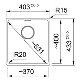 Franke Maris Granite Single Bowl 370mm Flushmount Stone Grey, MRG210-37SG-B