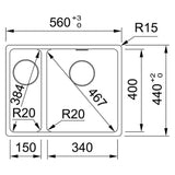 Franke Maris Granite One and a Half Bowl, 340-150mm, Topmount, Left Hand, Polar White, MRG 660/34-15B SBL PW