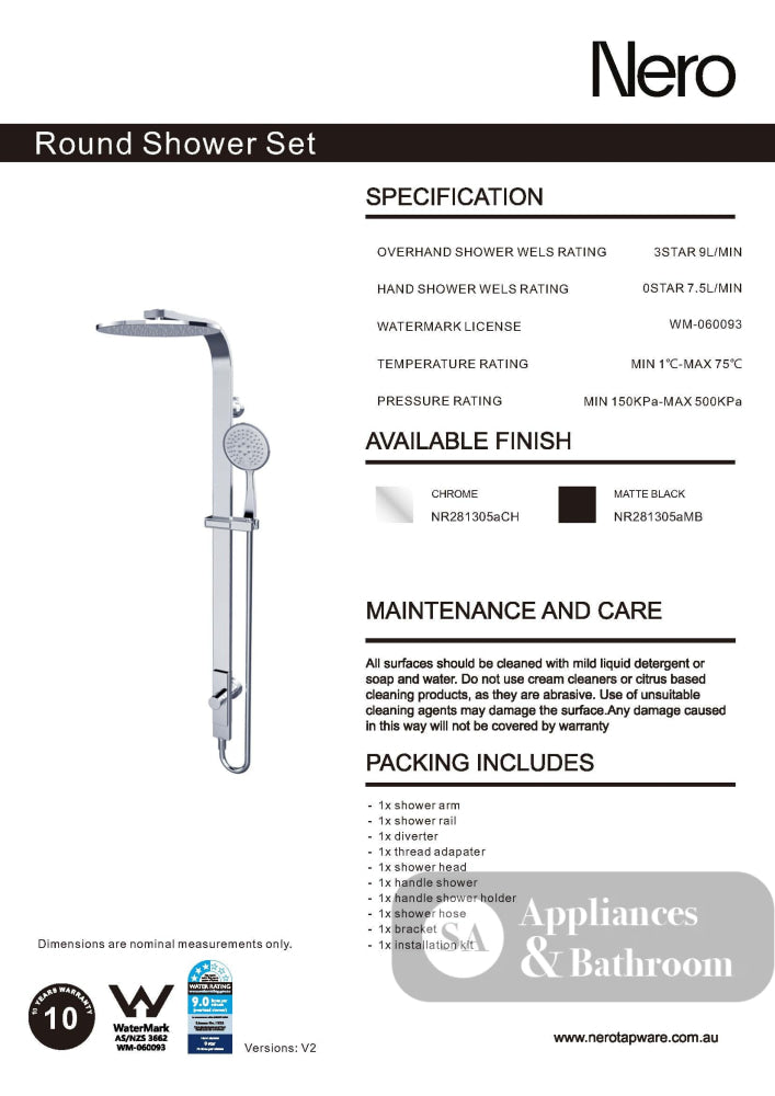 Nero Astra Rain Round Shower Set Single Hose Matte Black NR281305AMB - Twin Showers