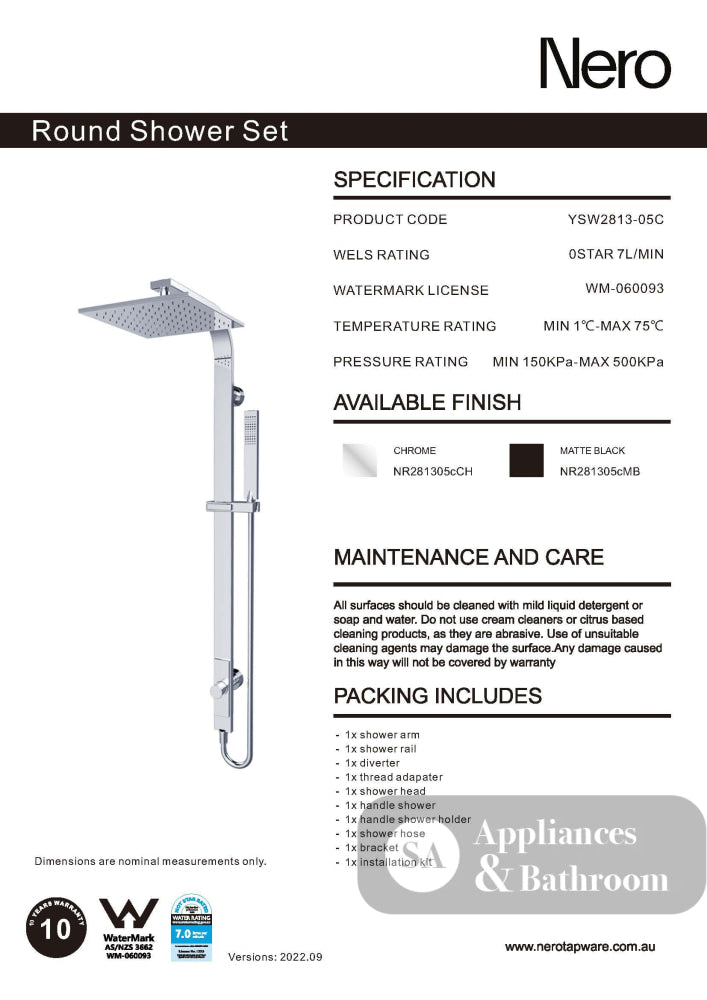 Nero Astra Rain Square Shower Set Single Hose Matte Black NR281305CMB - Twin Showers