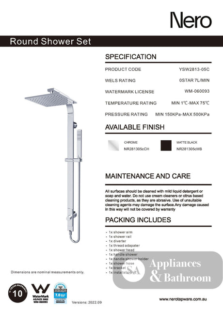 Nero Astra Rain Square Shower Set Single Hose Matte Black NR281305CMB - Twin Showers