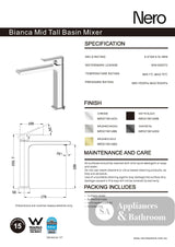 Nero Bianca Mid Tall Basin Mixer Brushed Nickel NR321501DBN - Basin Mixers