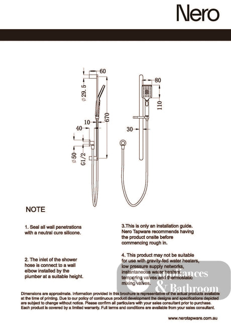 Nero Bianca Shower Rail Brushed Gold NR30803BG - Rail Showers