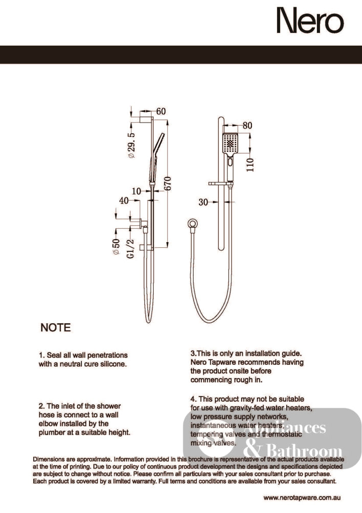 Nero Bianca Shower Rail Chrome NR30803CH - Rail Showers