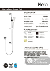 Nero Bianca Shower Rail Chrome NR30803CH - Rail Showers