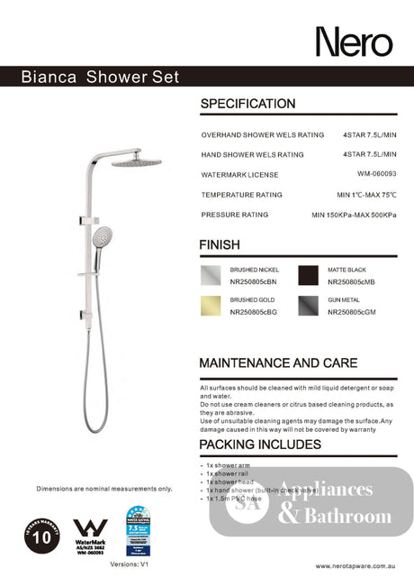 Nero Bianca Shower Set Gun Metal NR250805CGM - Twin Showers